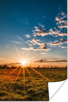 Produktbild von MuchoWow® Poster Sonnenuntergang - Natur - Wolken - Gras 120x180 cm - Kunstposter