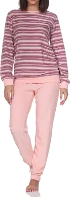 Produktbild von Normann Damen Frottee Schlafanzug mit Bündchen Pyjama in Streifenoptik - auch in Übergröße ; rosa , 36