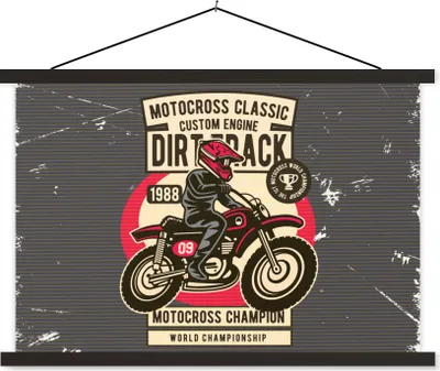 Produktbild von MuchoWow® Textilposter Motorrad - Helm - Retro - Zeichnung 90x60 cm mit schwarzem Rahmen - Aufhängungssatz