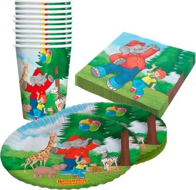 Produktbild von Benjamin Blümchen 40-teiliges Party Set Becher Teller Servietten für Kindergeburtstag