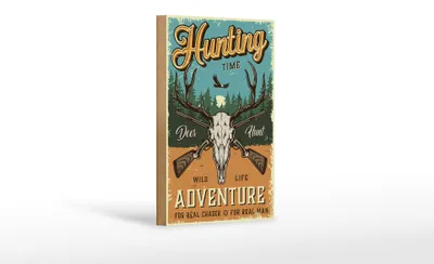 Produktbild von Holzschild Retro 12x18cm Hunting Time Adventure Abenteuer