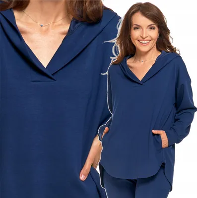 Produktbild von Elegantes Damen Oversize Kapuzen Sweatshirt Stylischer V-Ausschnitt MORAJ XS/S