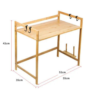 Image de Rack pour four à micro-ondes Étagères de cuisine Étagère à épices en bambou avec 4 crochets