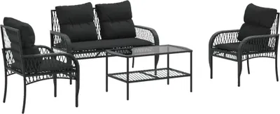 Obrázek produktu pro vidaXL 4dílná zahradní sedací souprava s polštáři Black Poly Rattan