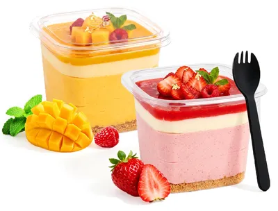 Dessertgläser 50er Set, 360 ml, Kunststoff, mit Deckel & Löffeln