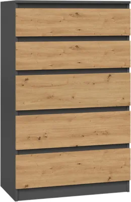 Obrázok produktu pre VBChome Komoda s 5 zásuvkami 70 x 40 x 110 cm Dub Artisan - antracit Bezúchytková komoda Viacúčelová skriňa do predsiene Spálňa Obývacia izba Detská izba Moderný dub Artisan - antracit