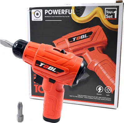 Produktbild von Kinder Bohrmaschine Batteriebetrieben - Orange Spielzeug Akkuschrauber mit 2 Aufsätzen