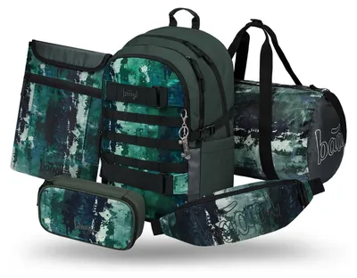 Produktbild von Baagl Schulrucksack Set Jungen 5 Teilig Skateboard Schultasche 25 - Forest