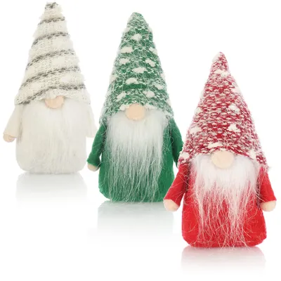 Productafbeelding van Kerstkabouter - Set van 3 - 14 cm - Rood, groen en beige - Voor binnen
