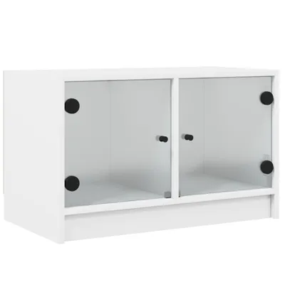 Image de Meuble TV avec portes en verre blanc 68x37x42 cm