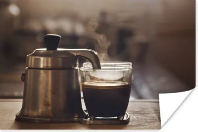 Produktbild von MuchoWow® Poster Eine kleine Kaffeekanne mit zwei Tassen Kaffee 180x120 cm - Fotoplakat