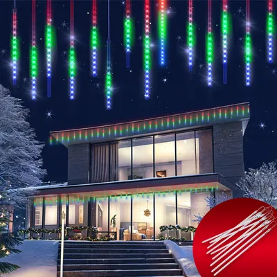 Zdjęcie produktu dla MONZANA® Lampki choinkowe deszcz meteorytów 480 LED zewnętrzne 10 lampek po 50 cm wewnętrzne lampki choinkowe mroźny deszcz lampki choinkowe, kolor wielokolorowy