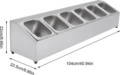 Zdjęcie produktu dla Zestaw pojemników na składniki – stacja na przyprawy i dodatki z 6 przegrodami – stal nierdzewna – 6×2 l (12 l) – do gastronomii i barów – srebrny