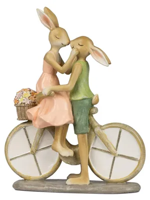 Produktbild von Dekofigur Hasenpaar auf Fahrrad H. 23cm pastellfarben aus Kunststein Formano WA