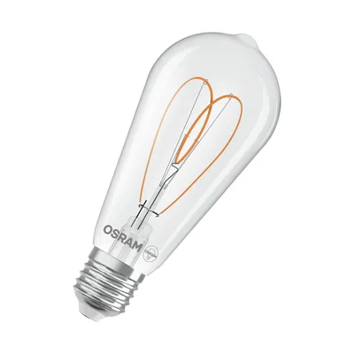 Obrázek produktu pro OSRAM Vintage 1906 Edison je teplá bílá stmívatelná LED žárovka ve tvaru Edisonovy žárovky s vláknem. Nabízí výkon 7,2 W pro 806 lm, patici E27, čiré sklo, průměr 64 mm, 2700 K, EEK E.