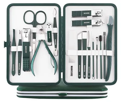 Produktbild von UNIQ 18-in-1 Maniküre und Pediküre Set aus Edelstahl mit Etui, Dunkelgrün