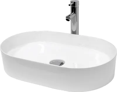Produktbild von LuxeBath Waschbecken Aufsatzwaschbecken Oval, 60,5x38x12,5 cm, Weiß, aus Keramik, inkl. Ablaufgarnitur ohne Überlauf
