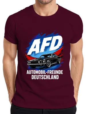 Obrázek produktu pro Tričko s potiskem "AFD Automobil Freunde Deutschland Sportwagen", sarkastický motiv, pánské, barva: vínová, velikost: M