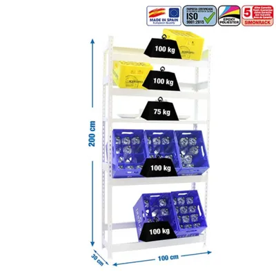 Produktbild von Simonrack Getränkekistenregal SIMONBOTTLE 8425437087929 weiß 100,0 x 30,0 x 200,0 cm