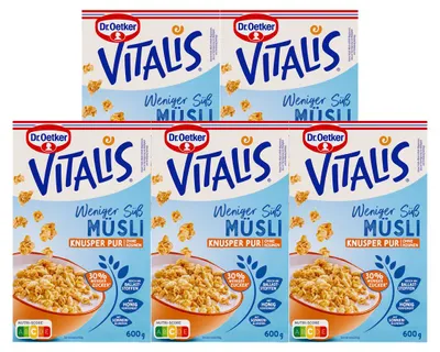 Immagine prodotto di Dr Oetker Vitalis muesli croccante meno dolce e meno zuccherato 600g confezione da 5