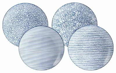 Produktbild von HOWHOMELY | Speiseteller - Platte - weiß - blau - 4er Set - aus Porzellan - Essteller - modern