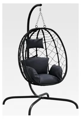 Produktbild von Hängesessel mit Kissen in Anthrazit aus Poly Rattan und Stahl