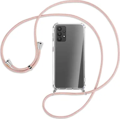 Produktbild von Handykette Backcover-Schutzhülle mit Band (Metall silberfarben) für Samsung Galaxy A32 4G (A325) - roségold