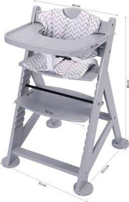 Image de Sunny Fynn Chaise Haute En Bois, Grise | Chaise Haute Bébé, Chaise Haute Pour Enfant Avec Tablette Amovible, Set De Coussins Et Ceinture De Sécurité