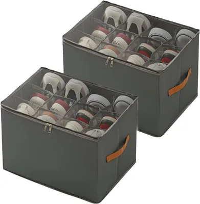 Productafbeelding van Schoenenorganizer - Set van 2 - Schoenendoos met transparant deksel - Opvouwbare schoenendozen - Handvat en ritssluiting