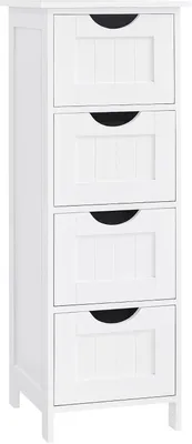 Productafbeelding van Badkamerkast - Ladekast met 4 lades - MDF - 30 x 30 x 82,5 cm - Landelijk wit