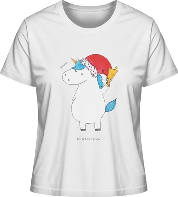Produktbild von Mr. & Mrs. Panda Oberteil Damen Einhorn Weihnachtsmann Größe S - Weiß - Geschenk, Gin, shirt, Einhörner, Unicorn, Nikolaus, Mit Spruch, T-Shirt, Weihnachten, Schokolade