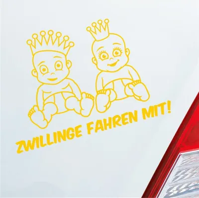 Produktbild von Auto Aufkleber Zwillinge fahren mit! Süß 28x20 cm Gelb Sticker Heckscheibenaufkleber