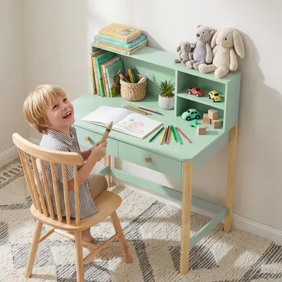 Produktbild von Sweiko Kinderschreibtisch Schülerschreibtisch mit Schubladen Regal Stauraum für 5-12 Jahre Kinder 90 x 52 x 105 cm Grün