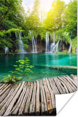 Produktbild von MuchoWow® Poster Brücke - Wasserfall - Natur 120x180 cm - Kunstposter