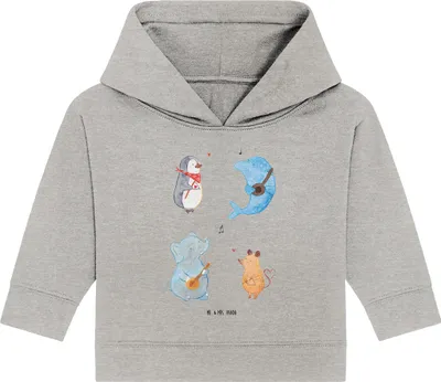 Produktbild von Mr. & Mrs. Panda Organic Baby Hoodie Big Band 12. - 18. Monat - Heather Grey - Geschenk, Pinguin, Delfin, Kapuzenshirt, Hund, Kapuzensweatshirt, Maus, Musik, Elefant