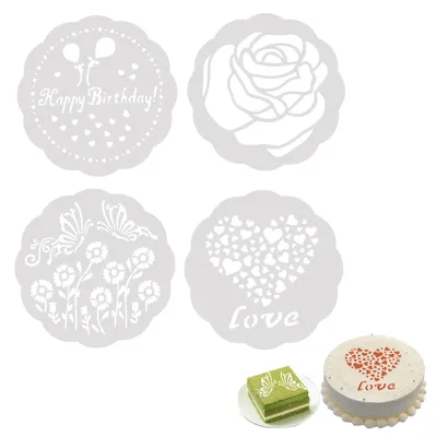 Tortenschablonen-Set, 4 Stück, Blumenmuster, 20 cm
