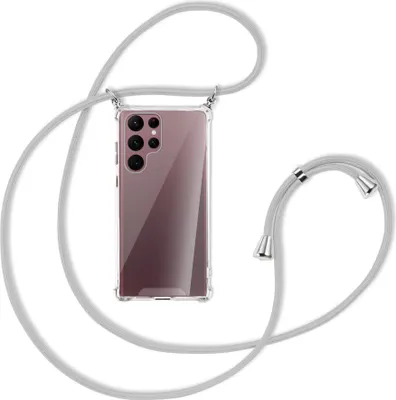 Produktbild von Handykette Backcover-Schutzhülle mit Band (Metall silberfarben) für Samsung Galaxy S22 Ultra 5G (S908) - silbergrau