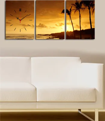 Produktbild von Opviq, 3P3040CS- CLA2690, Bunt, Wanduhren, 96 x 40 cm, 100% Wildleder -Leinwand