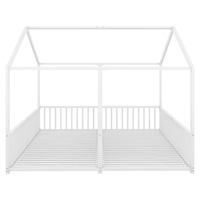 Produktbild von Kinderbett mit 2 Liegeflächen und Lattenrost, 90x200cm, Rausfallschutz, Metallbett, Hausbett