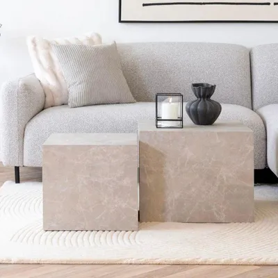 Produktbild von 2er-Set Design Couchtisch POSTATO 50cm Marmor-Look beige creme