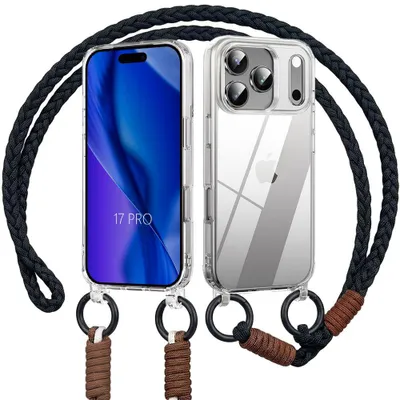 Image de Coque pour iPhone 17 Pro, Protection Rigide Antichoc Transparent avec Bandoulière Noir