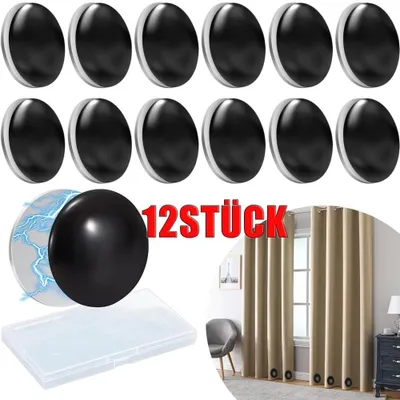 Image de Lot de 12 poids magnétiques pour rideaux - Poids magnétiques ronds pour rideaux avec boucle magnétique, pour nappes, rideaux de douche, usage extérieur, noir