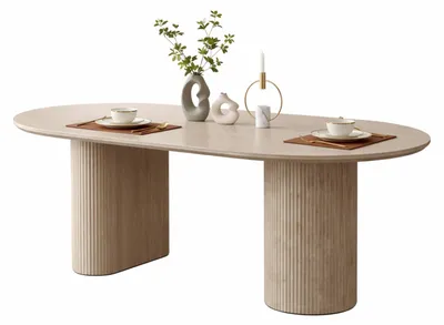 Produktbild von HOOZ® Esstisch oval – inkl. Keramikplatte Traventin-Optik – Säulenfuß Design Halbrund & Rund – Esszimmertisch 180x90cm – pflegeleicht & stabil