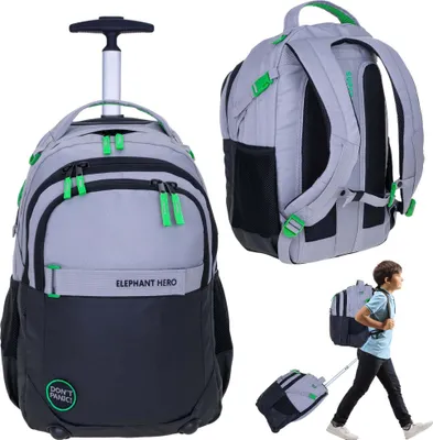 Produktbild von Schultrolley Trolley Elephant Hero Signature Ranzen Schulranzen Trolly Jungen Schulrucksack mit Räder Rollen 13048 Color Block Grau Grün