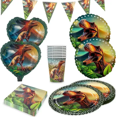 Produktbild von Dino Realistisch – Partyset 5-tlg. mit Tellern, Bechern, Servietten & Ballons
