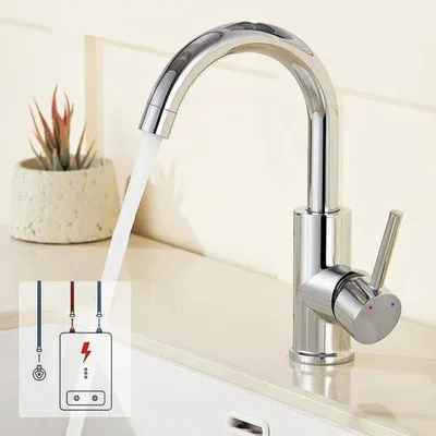 Produktbild von Unyqoos® Niederdruck-Küchenarmatur, verchromtes Messing, Keramikkartusche, 360° Auslauf, 3 Anschlüsse, 50 cm Schlauch, für Boiler & Küche/Bad