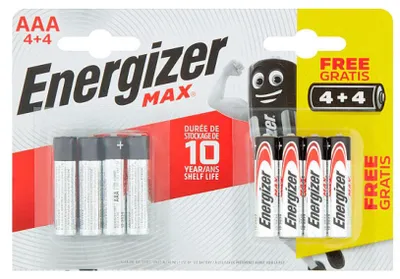 Immagine prodotto di Batterie alcaline Energizer Max AAA 8 pezzi (4+4) E303328000