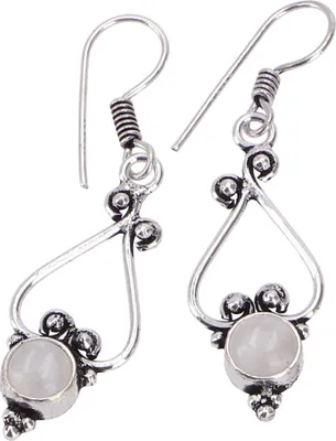 Produktbild von Hängeohrring aus Messing, Goa Festival Ohrringe - Mondstein/silber, Silber-Farben, 3*1,2 cm, Ohrringe + Ohrstecker Modeschmuck