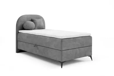 Produktbild von Boxspringbett 90x200cm JASMINE von ANTONIO mit Bettkästen und Topperr, Einzelbett mit Bonell Federkernmatratze, Härtegrad H4, Jugendbett, Samtbezug in Dunkelgrau