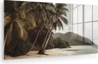 Produktbild von MuchoWow Glasbilder - Bilder auf Wandbild - Foto auf Glas Insel - Palme - Meer 40x20 cm Wanddekoration aus Glas - Acrylglasbild - Acrylbilder - Modern - Wandgemälde auf Glas